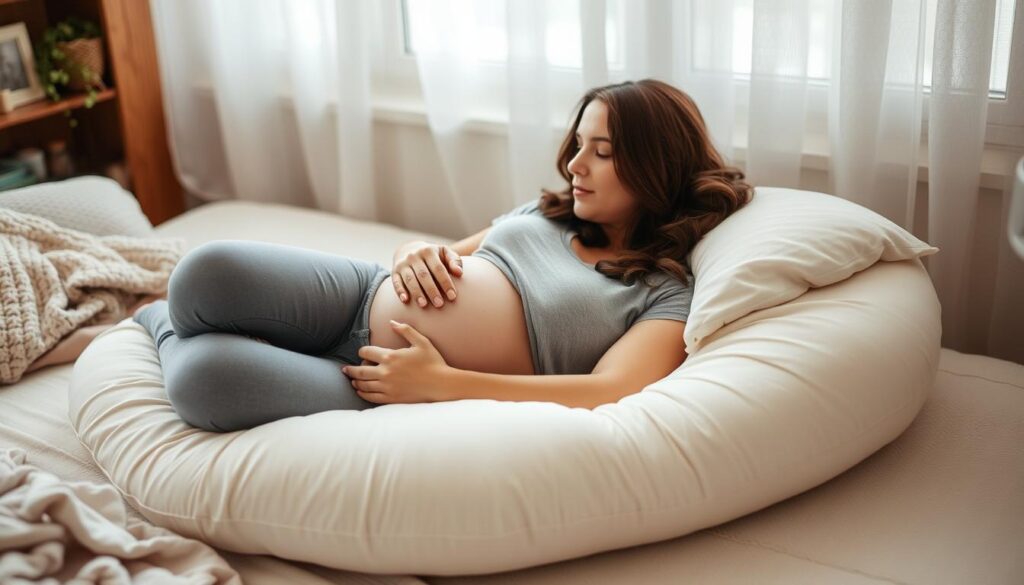 pregnant lady with maternity pillow