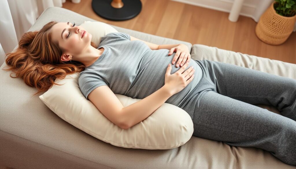 pregnant lady with maternity pillow