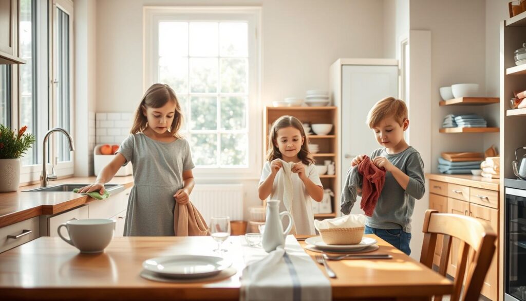 children helping with household tasks